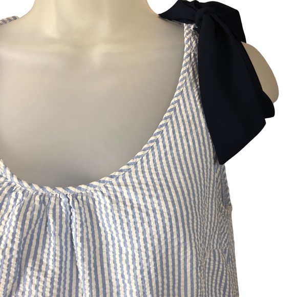 Women's Modcloth Blue/White Pin Stripe Seer Sucker Tank Top With Bow. Size Small - Picture 8 of 16